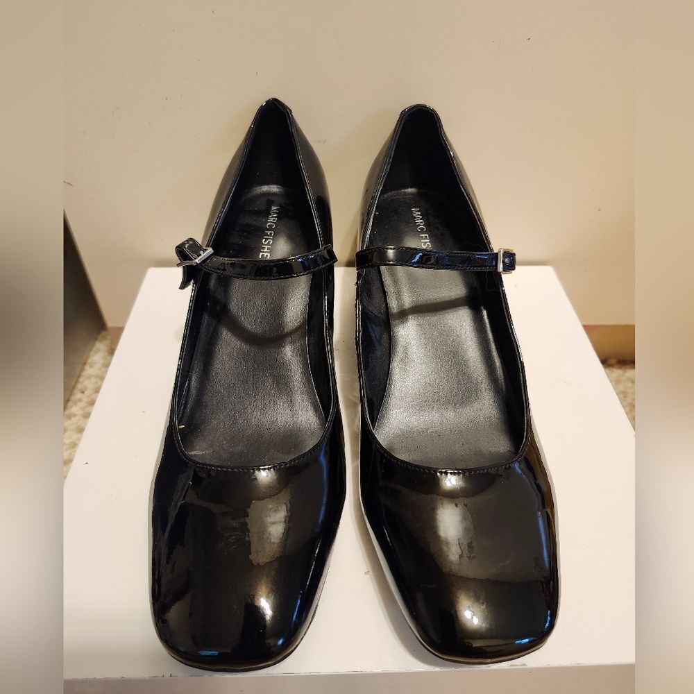 New Marc Fisher "Charin" Blk Pat. Leather Block Heel Mary Jane Pumps Sz.10 $128 - Picture 6 of 9